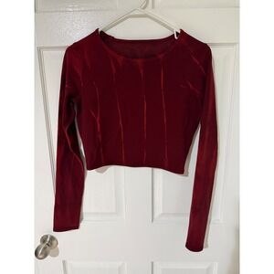 Lululemon Burgundy Velvet Long Sleeve Cropped Athletic Top Women's Size S